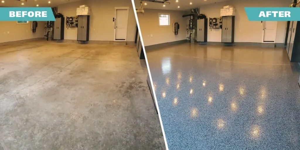Epoxy garage floor, before and after